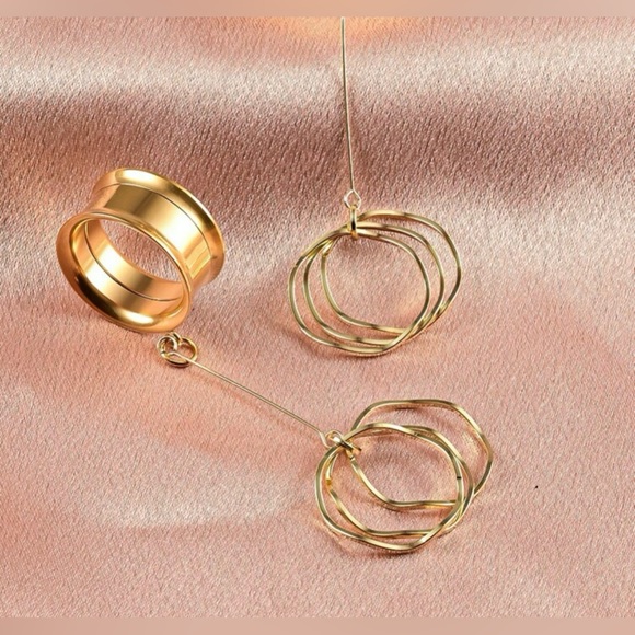 🔘18k Gold/ 316 Surgical Steel Ear Plug/Tunnels Set NWT - Picture 5 of 7